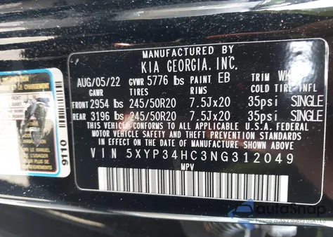 2022 Kia Telluride Ex z USA, uszkodzony, nr VIN 5XYP34HC3NG312049